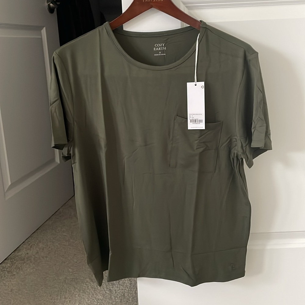 NWT Cozy Earth Bamboo Lounge Stretch Knit Tee Olive Size Small